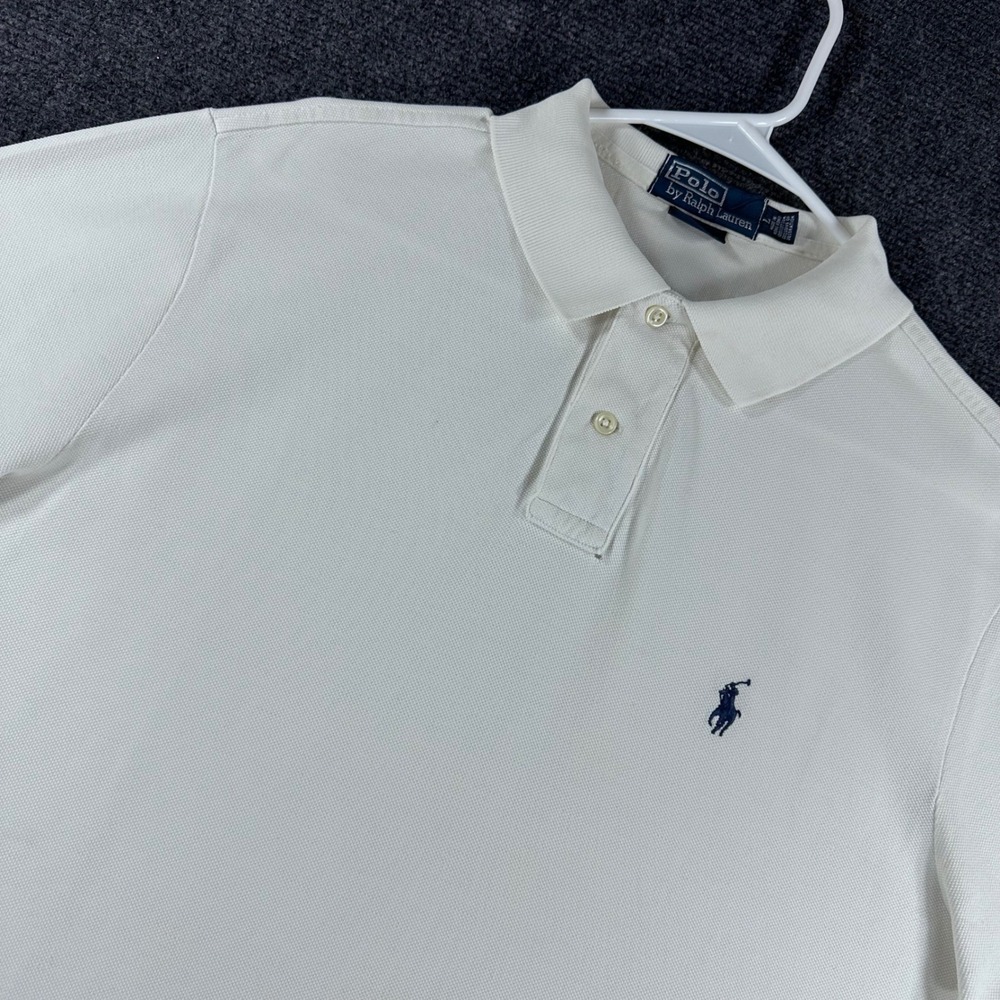 Polo Ralph Lauren Polo Shirt Mens L Large White Custom Fit Pique Cotton Pony